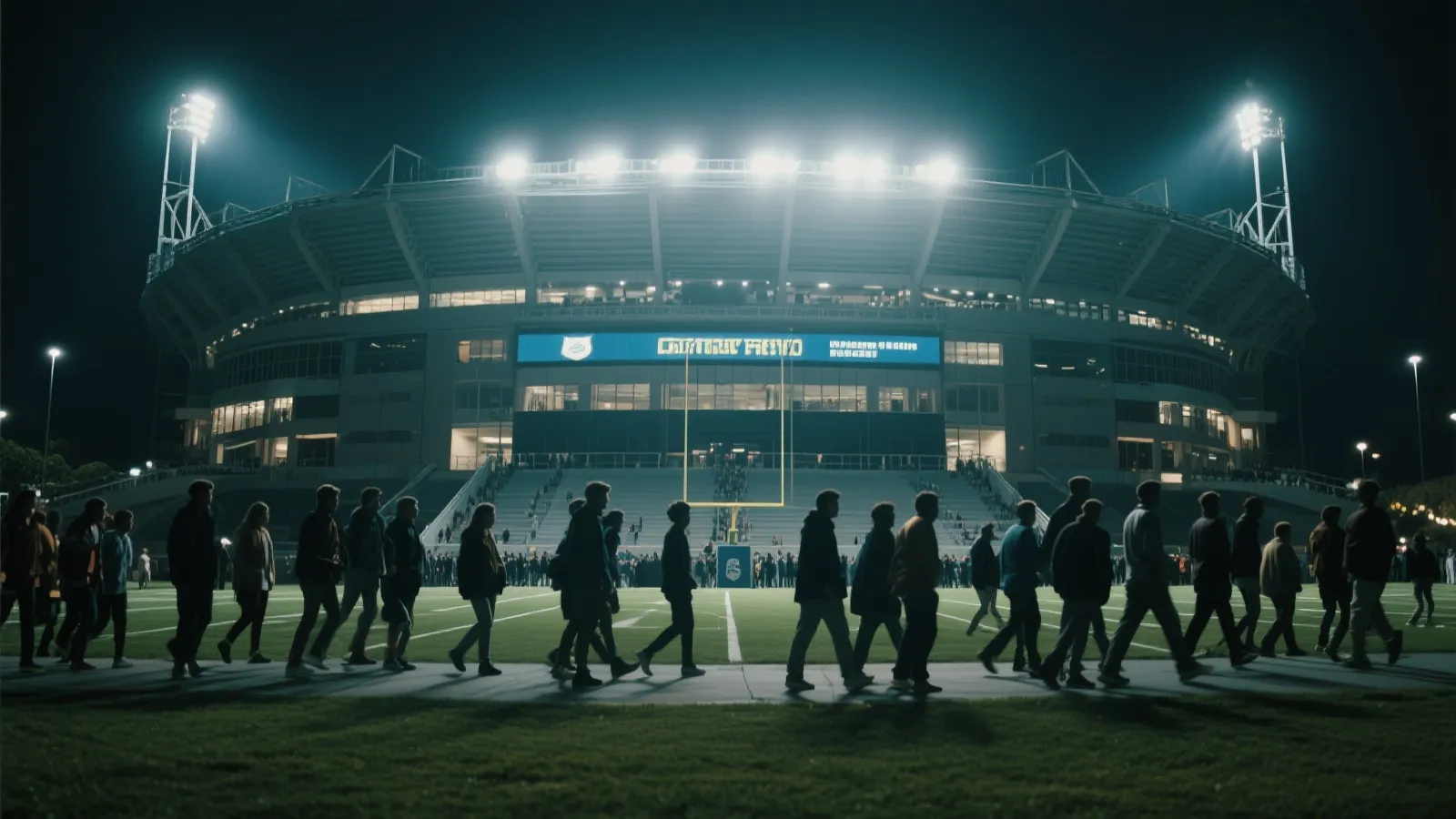 比赛日晚间球场外观与人流动线示意