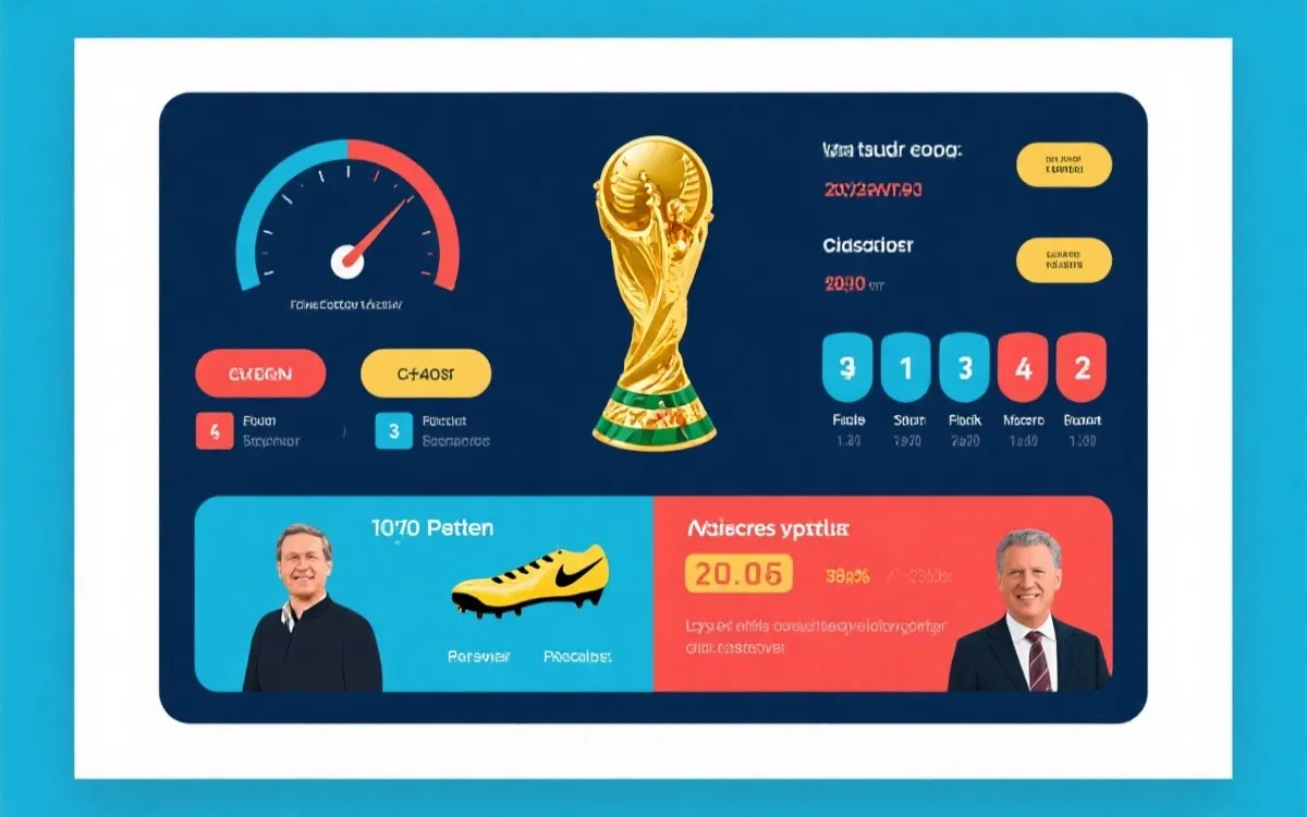 世界杯冠军数据仪表盘风格可视化占位图：次数、进失球、决赛方式、金靴标签、主帅类型